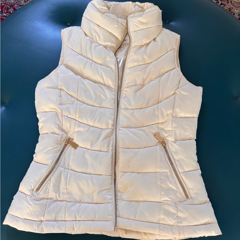 Calvin Klein Cream Quilted Puffer Vest - Sleeveless Jacket